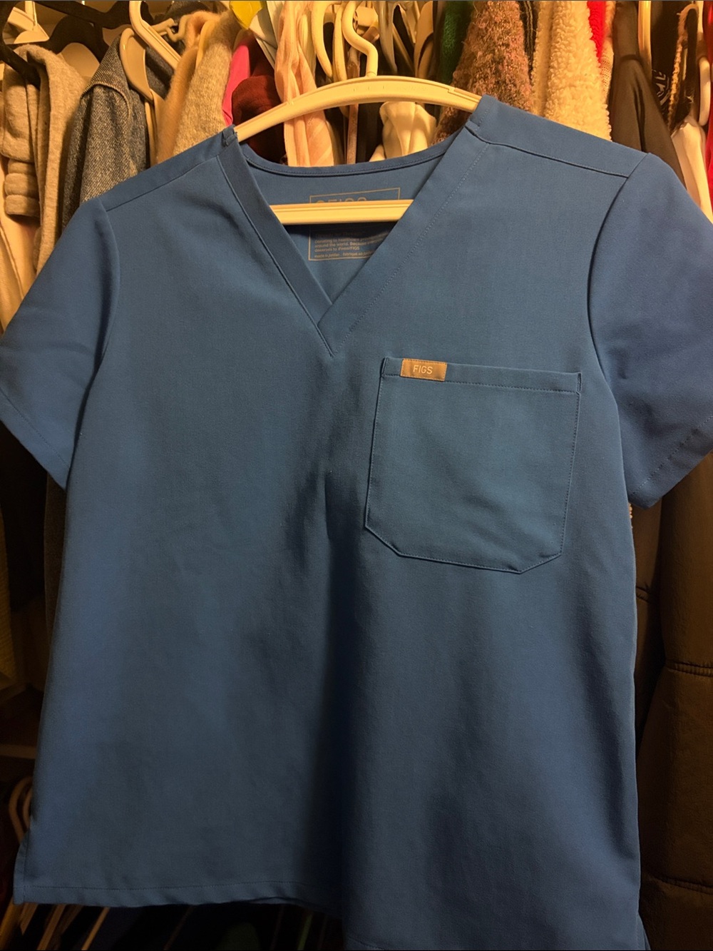 Figs V-Neck Top in Royal Blue with Chest Pocket